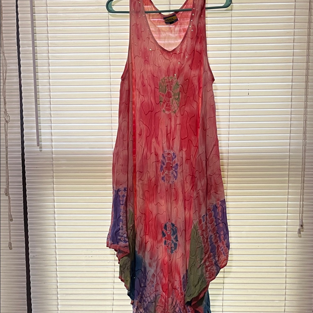 Boho  Sleeveless Dress inTie-Dye with glitter and embroidered accents